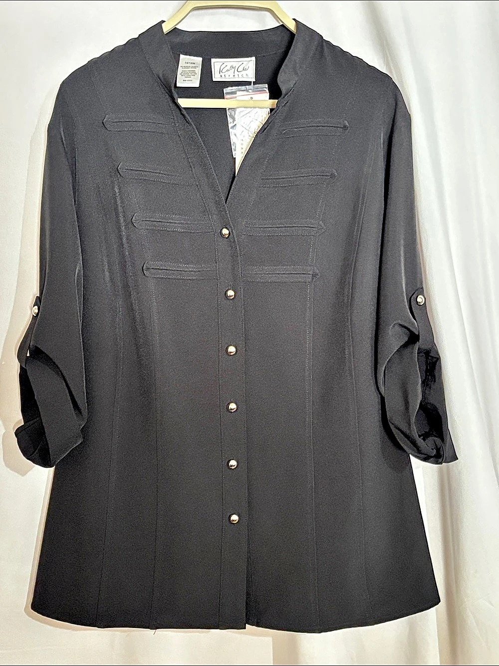 Women's Black Military-Inspired Mandarin Collar Blouse by Kathy Che